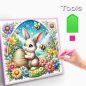 Preview: Diamond Painting Osterhase mit Blumen und Bienen